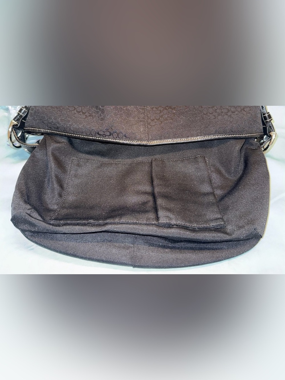 Coach Black Signature Mini C’s Jacquard Hobo with Leather Trim & White Stitching - Picture 13 of 15